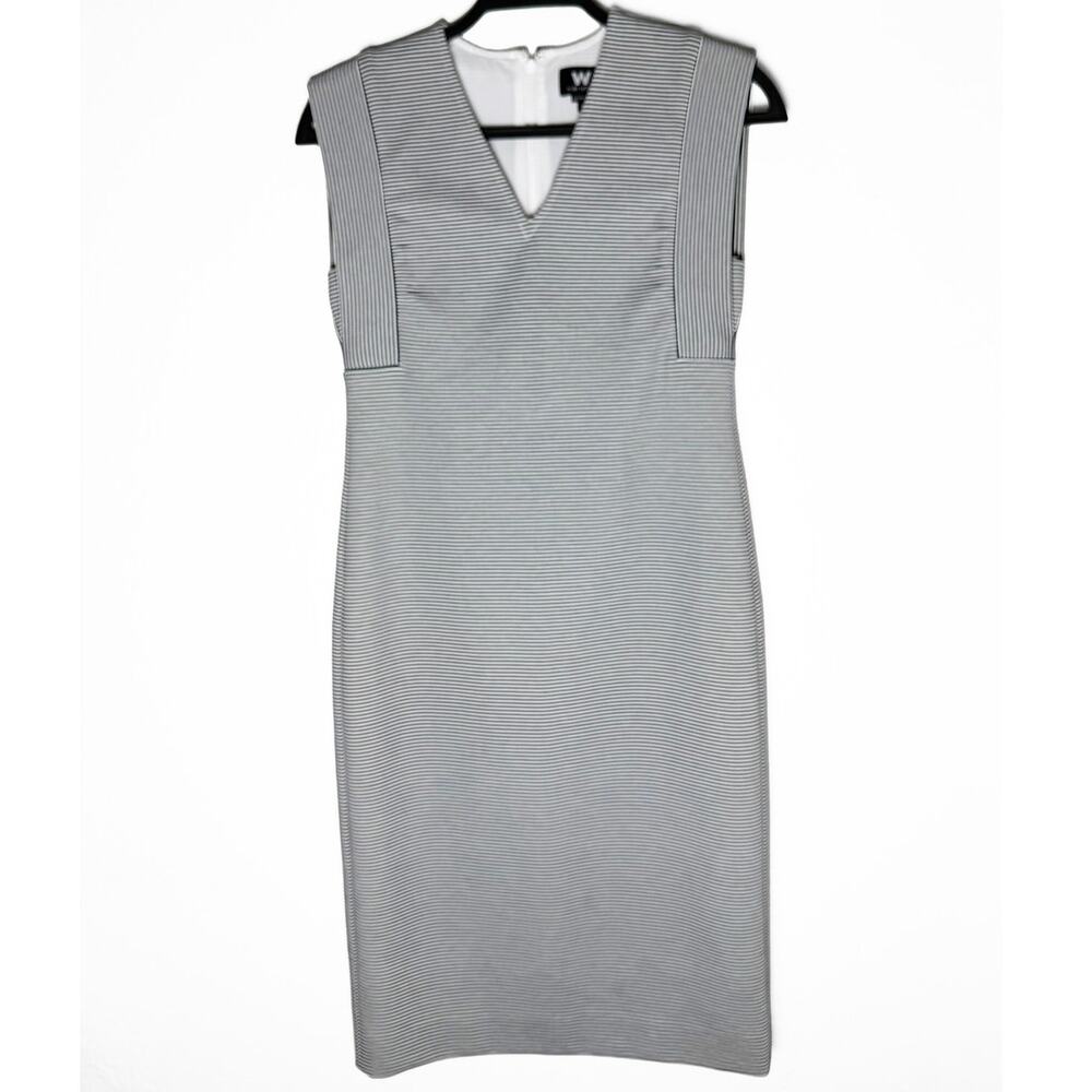 W‎ By Worth Women's Bodycon Sheath Black White Stripe Sleeveless Dress V Neck 0